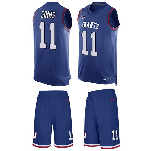 Nike Giants #11 Phil Simms Royal Blue Team Color Men's Stitched NFL Limited Tank Top Suit Jersey - Click Image to Close